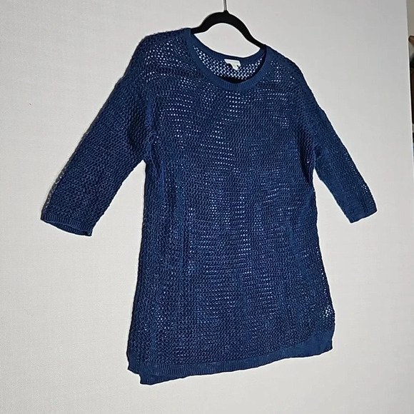 J. Jill Open Knit Sweater Teal Blue Linen Cotton Blend Women's Small - Picture 2 of 16